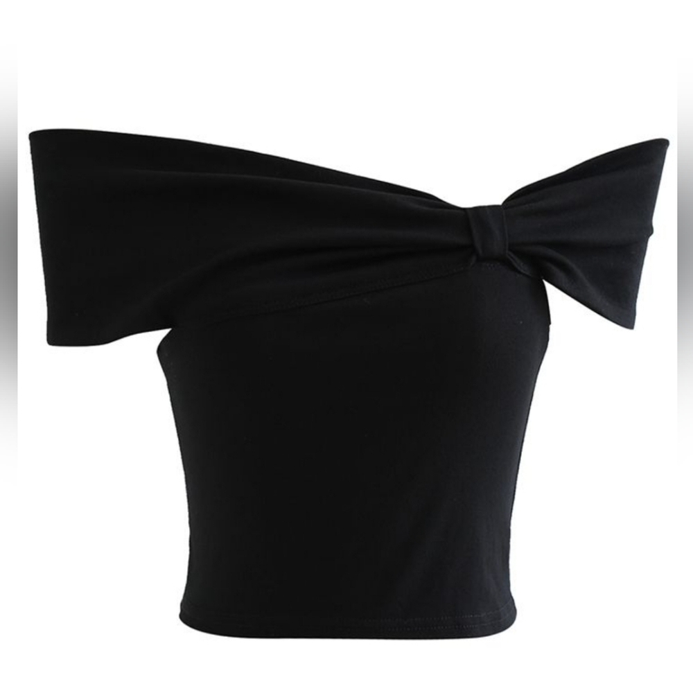 NWT Chicwish Side Knot Off-Shoulder Fitted Top Black - XL